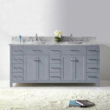 Virtu USA Caroline Parkway 72" Double Bath Vanity with White Marble Top and Square Sinks