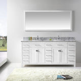 Virtu USA Caroline Parkway 72" Double Bath Vanity with White Marble Top and Square Sinks with Matching Mirror