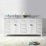 Virtu USA Caroline Parkway 72" Double Bath Vanity with White Marble Top and Square Sinks