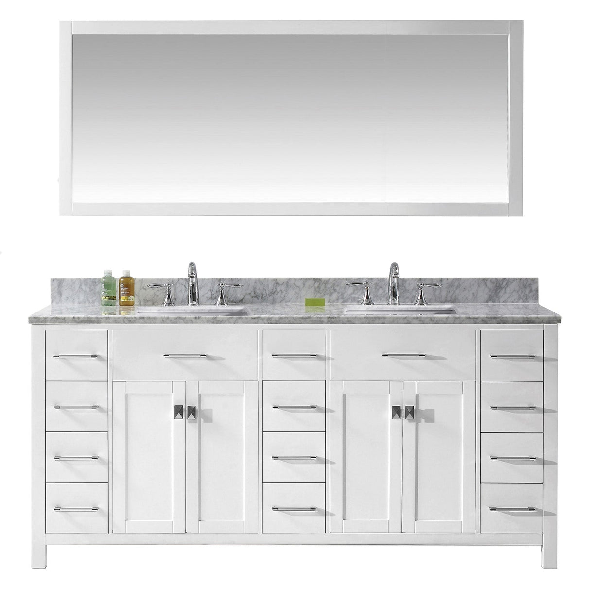 Virtu USA Caroline Parkway 72" Double Bath Vanity with Marble Top and Square Sink with Mirror - Luxe Bathroom Vanities Luxury Bathroom Fixtures Bathroom Furniture