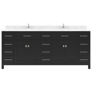 Virtu USA Caroline Parkway 78" Double Bath Vanity with White Quartz Top and Round Sinks with Polished Chrome Faucets with Matching Mirror