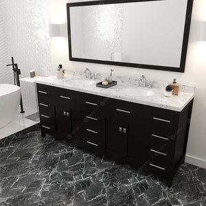 Virtu USA Caroline Parkway 78" Double Bath Vanity with White Quartz Top and Round Sinks with Matching Mirror