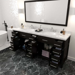 Virtu USA Caroline Parkway 78" Double Bath Vanity with White Quartz Top and Round Sinks with Matching Mirror