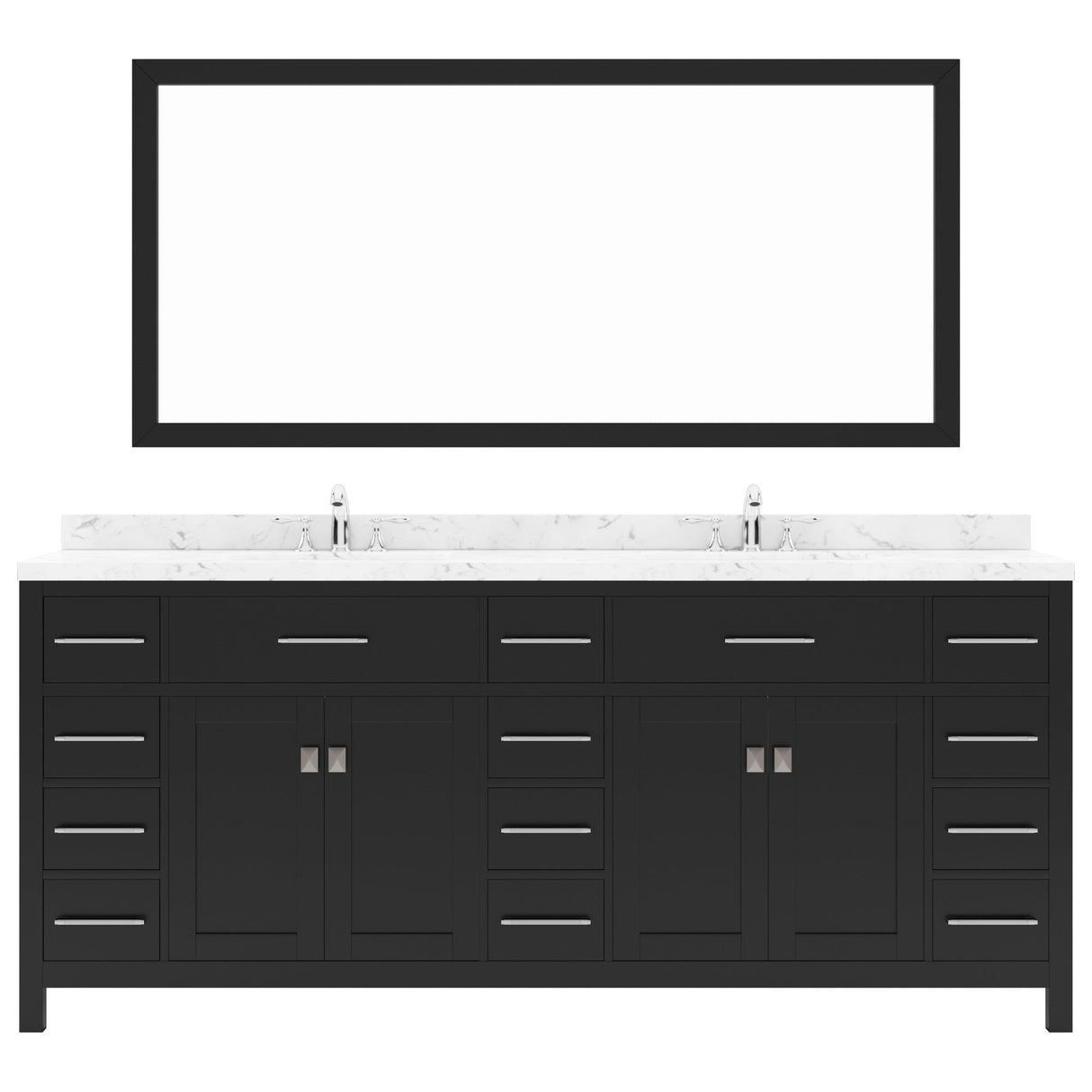 Virtu USA Caroline Parkway 78" Double Bath Vanity with White Quartz Top and Round Sinks with Polished Chrome Faucets with Matching Mirror - Luxe Bathroom Vanities