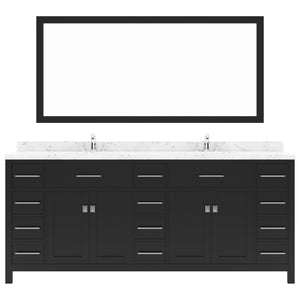 Virtu USA Caroline Parkway 78" Double Bath Vanity with White Quartz Top and Round Sinks with Polished Chrome Faucets with Matching Mirror - Luxe Bathroom Vanities