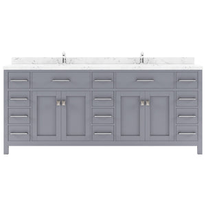 Virtu USA Caroline Parkway 78" Double Bath Vanity with White Quartz Top and Round Sinks with Matching Mirror