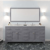 Virtu USA Caroline Parkway 78" Double Bath Vanity with White Quartz Top and Round Sinks with Polished Chrome Faucets with Matching Mirror