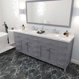 Virtu USA Caroline Parkway 78" Double Bath Vanity with White Quartz Top and Round Sinks with Polished Chrome Faucets with Matching Mirror