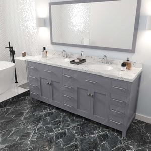 Virtu USA Caroline Parkway 78" Double Bath Vanity with White Quartz Top and Round Sinks with Brushed Nickel Faucets with Matching Mirror