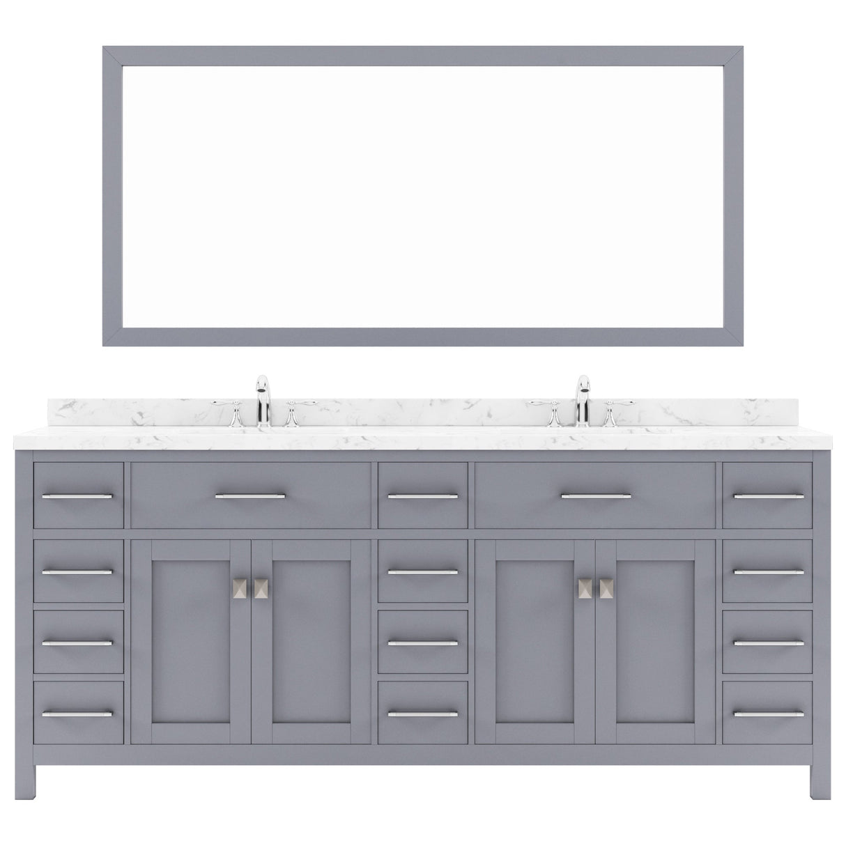 Virtu USA Caroline Parkway 78" Double Bath Vanity with White Quartz Top and Round Sinks with Polished Chrome Faucets with Matching Mirror - Luxe Bathroom Vanities