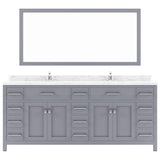 Virtu USA Caroline Parkway 78" Double Bath Vanity with White Quartz Top and Round Sinks with Polished Chrome Faucets with Matching Mirror - Luxe Bathroom Vanities