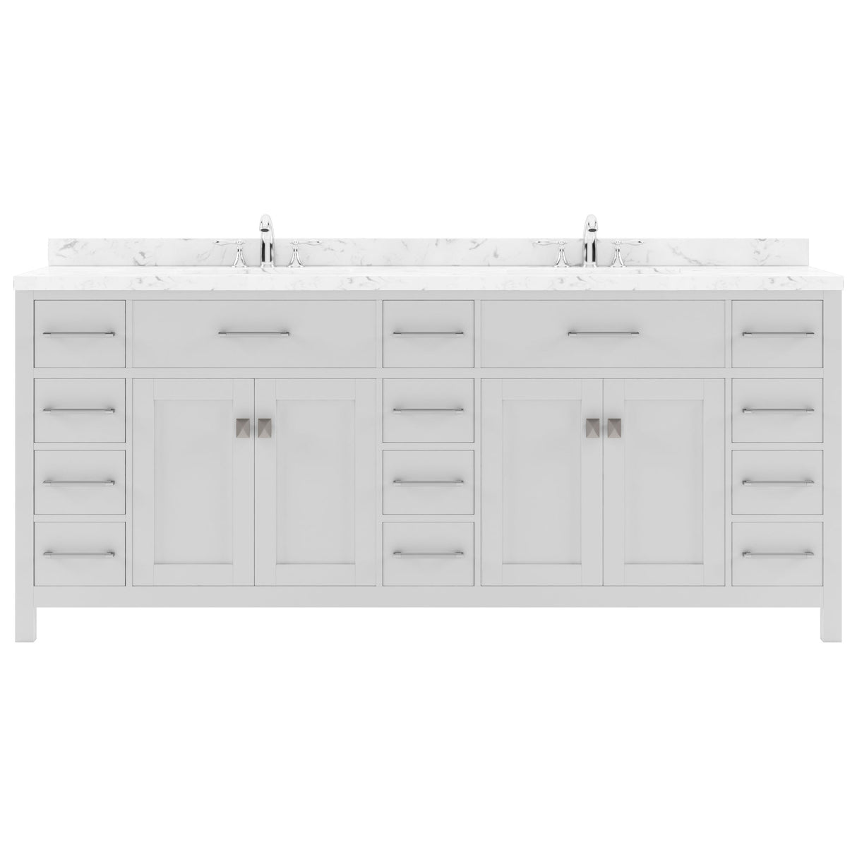 Virtu USA Caroline Parkway 78" Double Bath Vanity with White Quartz Top and Round Sinks with Polished Chrome Faucets with Matching Mirror