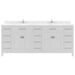 Virtu USA Caroline Parkway 78" Double Bath Vanity with White Quartz Top and Round Sinks with Polished Chrome Faucets with Matching Mirror