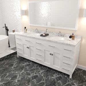 Virtu USA Caroline Parkway 78" Double Bath Vanity with White Quartz Top and Round Sinks with Matching Mirror