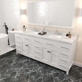 Virtu USA Caroline Parkway 78" Double Bath Vanity with White Quartz Top and Round Sinks with Polished Chrome Faucets with Matching Mirror