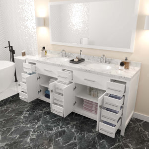 Virtu USA Caroline Parkway 78" Double Bath Vanity with White Quartz Top and Round Sinks with Matching Mirror
