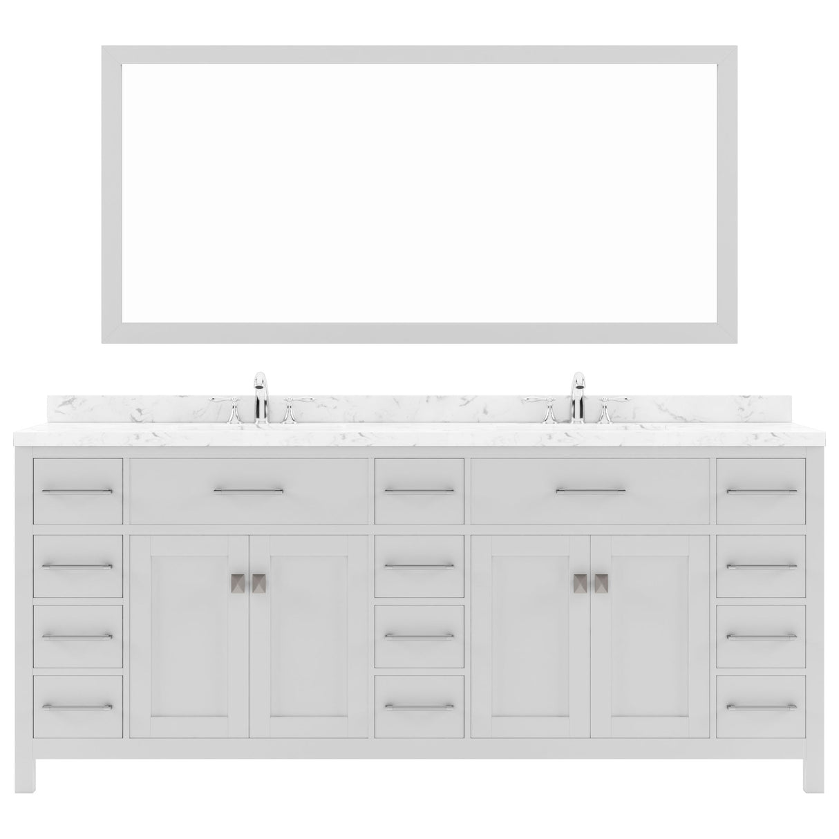 Virtu USA Caroline Parkway 78" Double Bath Vanity with White Quartz Top and Round Sinks with Polished Chrome Faucets with Matching Mirror - Luxe Bathroom Vanities