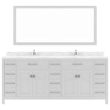 Virtu USA Caroline Parkway 78" Double Bath Vanity with White Quartz Top and Round Sinks with Polished Chrome Faucets with Matching Mirror - Luxe Bathroom Vanities