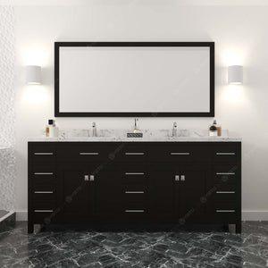 Virtu USA Caroline Parkway 78" Double Bath Vanity with White Quartz Top and Square Sinks with Polished Chrome Faucets with Matching Mirror