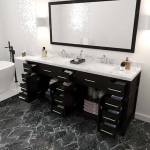 Virtu USA Caroline Parkway 78" Double Bath Vanity with White Quartz Top and Square Sinks with Polished Chrome Faucets with Matching Mirror
