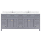 Virtu USA Caroline Parkway 78" Double Bath Vanity with White Quartz Top and Square Sinks with Polished Chrome Faucets with Matching Mirror