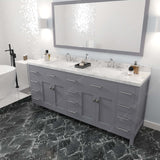 Virtu USA Caroline Parkway 78" Double Bath Vanity with White Quartz Top and Square Sinks with Matching Mirror