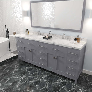 Virtu USA Caroline Parkway 78" Double Bath Vanity with White Quartz Top and Square Sinks with Polished Chrome Faucets with Matching Mirror