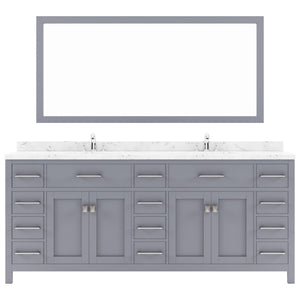 Virtu USA Caroline Parkway 78" Double Bath Vanity with White Quartz Top and Square Sinks with Polished Chrome Faucets with Matching Mirror - Luxe Bathroom Vanities