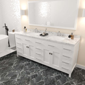 Virtu USA Caroline Parkway 78" Double Bath Vanity with White Quartz Top and Square Sinks with Polished Chrome Faucets with Matching Mirror