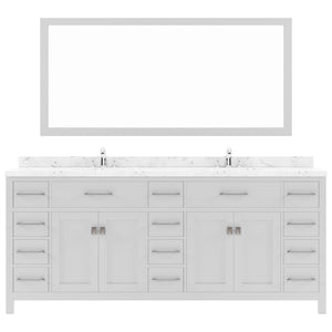 Virtu USA Caroline Parkway 78" Double Bath Vanity with White Quartz Top and Square Sinks with Brushed Nickel Faucets with Matching Mirror - Luxe Bathroom Vanities