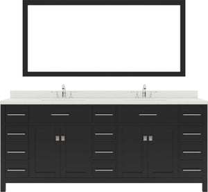 Virtu USA Caroline Parkway 78" Double Bath Vanity with Dazzle White Top and Square Sink with Polished Chrome Faucet and Mirror - Luxe Bathroom Vanities