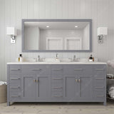 Virtu USA Caroline Parkway 78" Double Bath Vanity with Dazzle White Quartz Top and Round Sinks with Brushed Nickel Faucets with Matching Mirror