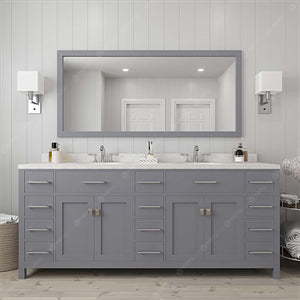 Virtu USA Caroline Parkway 78" Double Bath Vanity with Dazzle White Quartz Top and Round Sinks with Matching Mirror