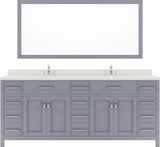 Virtu USA Caroline Parkway 78" Double Bath Vanity with Dazzle White Top and Round Sink with Polished Chrome Faucet and Mirror - Luxe Bathroom Vanities