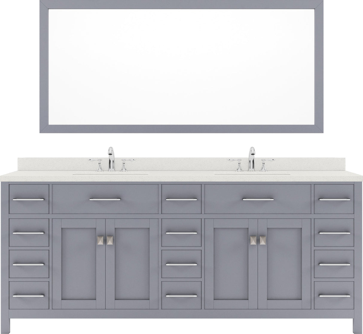 Virtu USA Caroline Parkway 78" Double Bath Vanity with Dazzle White Top and Square Sink with Brushed Nickel Faucet and Mirror - Luxe Bathroom Vanities