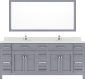 Virtu USA Caroline Parkway 78" Double Bath Vanity with Dazzle White Top and Square Sink with Polished Chrome Faucet and Mirror - Luxe Bathroom Vanities