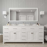 Virtu USA Caroline Parkway 78" Double Bath Vanity with Dazzle White Quartz Top and Round Sinks with Brushed Nickel Faucets with Matching Mirror