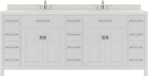 Virtu USA Caroline Parkway 78" Double Bath Vanity with Dazzle White Quartz Top and Round Sinks with Brushed Nickel Faucets with Matching Mirror
