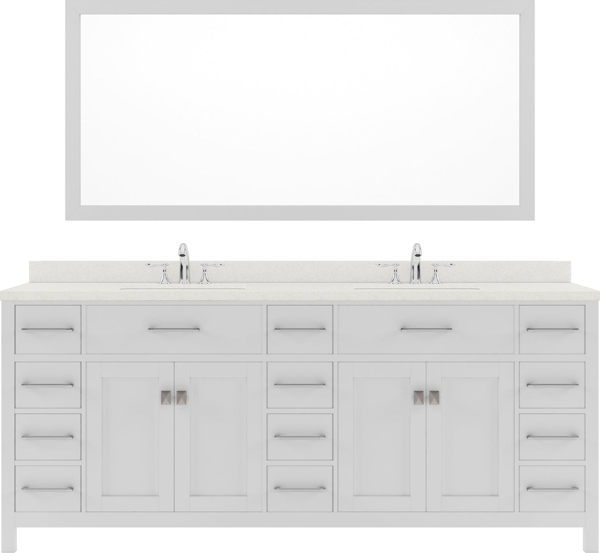 Virtu USA Caroline Parkway 78" Double Bath Vanity with Dazzle White Top and Round Sink with Polished Chrome Faucet and Mirror - Luxe Bathroom Vanities