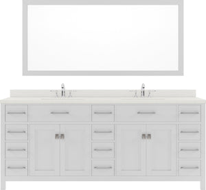Virtu USA Caroline Parkway 78" Double Bath Vanity with Dazzle White Top and Square Sink with Polished Chrome Faucet and Mirror - Luxe Bathroom Vanities