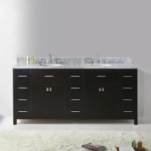 Virtu USA Caroline Parkway 78" Double Bath Vanity with White Marble Top and Round Sinks