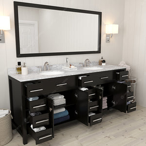 Virtu USA Caroline Parkway 78" Double Bath Vanity with White Marble Top and Round Sinks with Brushed Nickel Faucets with Matching Mirror