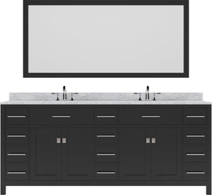 Virtu USA Caroline Parkway 78" Double Bath Vanity in Espresso with Marble Top and Round Sink with Brushed Nickel Faucet and Mirror - Luxe Bathroom Vanities