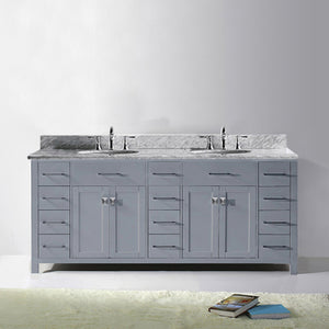 Virtu USA Caroline Parkway 78" Double Bath Vanity with White Marble Top and Round Sinks