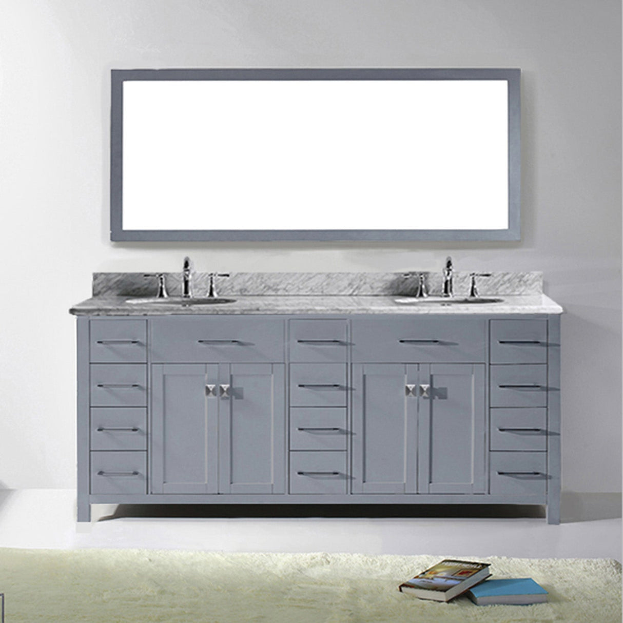 Virtu USA Caroline Parkway 78" Double Bath Vanity with White Marble Top and Round Sinks with Matching Mirror