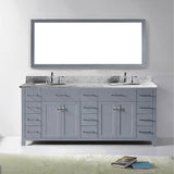 Virtu USA Caroline Parkway 78" Double Bath Vanity with White Marble Top and Round Sinks with Polished Chrome Faucets with Matching Mirror