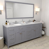 Virtu USA Caroline Parkway 78" Double Bath Vanity with White Marble Top and Round Sinks with Matching Mirror