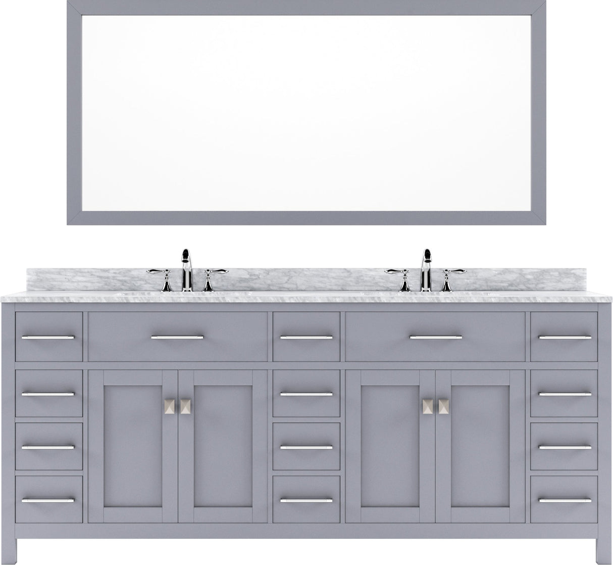 Virtu USA Caroline Parkway 78" Double Bath Vanity with Marble Top and Round Sink with Polished Chrome Faucet and Mirror - Luxe Bathroom Vanities