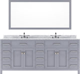 Virtu USA Caroline Parkway 78" Double Bath Vanity with Marble Top and Round Sink with Polished Chrome Faucet and Mirror - Luxe Bathroom Vanities