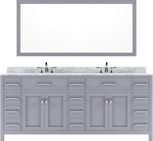 Virtu USA Caroline Parkway 78" Double Bath Vanity with Marble Top and Round Sink with Polished Chrome Faucet and Mirror - Luxe Bathroom Vanities